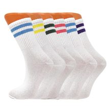 Women Tennis Crew Socks Cotton White with Stripe 6 Pairs Size 9-11 - £16.77 GBP