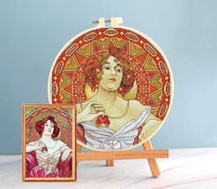 Alphons Mucha Cross Stitch Ruby lady pattern pdf - Art Nouveau Cross Sti... - $5.29