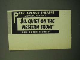 1950 All Quiet on the Western Front Movie Advertisement - Park Avenue Theatre - £14.78 GBP