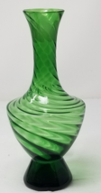 Green Feathered MCM Vase Table Frosted Swirl Twist Glass Vintage - $23.70