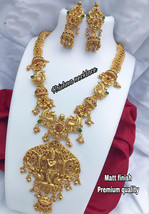 Indian Gold Plated Bollywood Style Matt Finish Temple Necklace Jewelry Set - £59.41 GBP