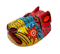 Handmade Carved Wood Cat Mask Jaguar Leopard Guatemala Mexico Folk Art V... - £71.63 GBP