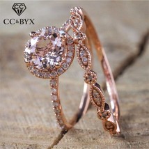 CC Couple Rings For Women Vintage Elegant Set Ring Cubic Zirconia Wedding Engage - £7.70 GBP