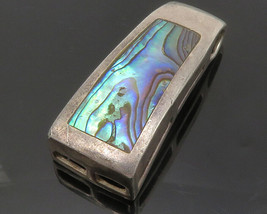 925 Sterling Silver - Vintage Inlaid Abalone Shell Dark Tone Pendant - PT10523 - £30.30 GBP