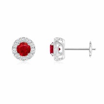 Natural Ruby Earrings For Women with Diamond Halo in 14K Gold (AAA, 4MM) - £1,108.12 GBP