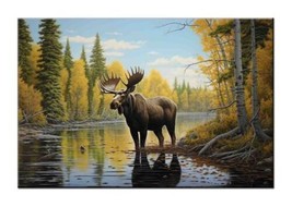 Majestic Moose by the Forest River-Printed Canvas-Fun - Wall Decor Giclee - £7.52 GBP+