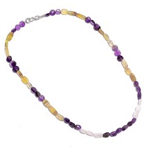 Natural Amethyst Fluorite Moonstone Gemstone Smooth Beads Necklace 17&quot; UB-6543 - £8.69 GBP