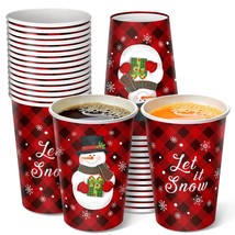 Christmas Disposable Paper Cups, Snowman Red And Black Buffalo Plaid Cups For Me - £20.69 GBP