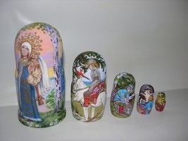 Ivan Tsarevitch, the Firebird and the Grey Wolf nesting doll handmade - £39.95 GBP