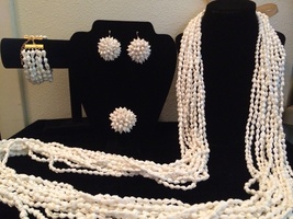 White Dovetail Shell Wedding Jewel Set,Hawaiian Jewelry,Fashion Statement Jewels - £95.70 GBP