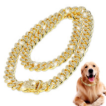 Luxury Dog Cuban Chain Gold Shining Rhinestones Collar Pitbull Necklace Choker - £17.55 GBP