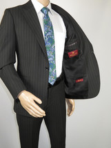 Men Suit BERLUSCONI Italian Wool 180's Pin Stripe One Button Peak UGS95-4 Black image 4