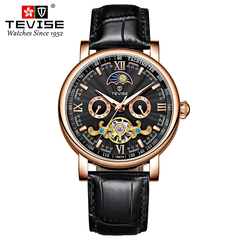 TEVISE Automatic Mechanical For Men Waterproof Leather  Business&amp;Fashion Style S - £112.04 GBP
