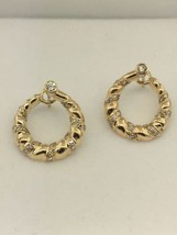 Custom made 14K Yellow Gold Diamond Hoop Earrings - £429.73 GBP