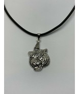 Unisex Fashion Black PVC Cord And Alloy Tiger Head Choker Necklace. - $10.88