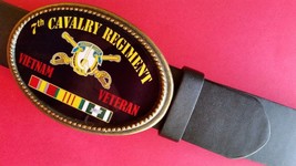 Vietnam Veteran 7th CAVALRY REGIMENT Epoxy Belt Buckle &amp;Blk bonded Leather belt - £17.95 GBP