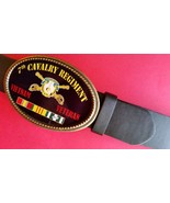 Vietnam Veteran 7th CAVALRY REGIMENT Epoxy Belt Buckle &amp;Blk bonded Leath... - $24.70