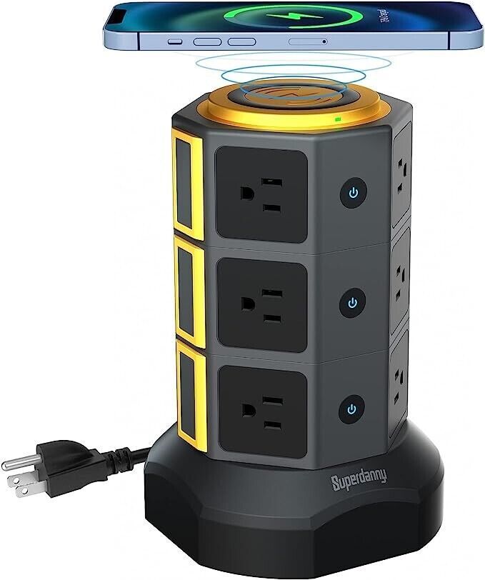 Primary image for Power Strip Tower, SUPERDANNY Surge Protector Tower with 15W Wireless Charging