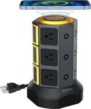 Power Strip Tower, SUPERDANNY Surge Protector Tower with 15W Wireless Charging - £48.75 GBP