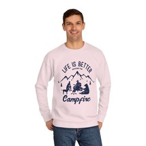 Unisex Crew Sweatshirt: Campfire Friends, Nature Design, Blue and White - £33.01 GBP+