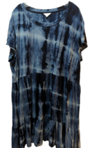 Crown &amp; Ivy women 3X blue tie dye tired look comfy dress short sleeve po... - $16.82