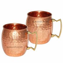 Copper Moscow Hammered Mule Drinking Mug Brass Handle Health Benefits Set of 2 - £21.49 GBP