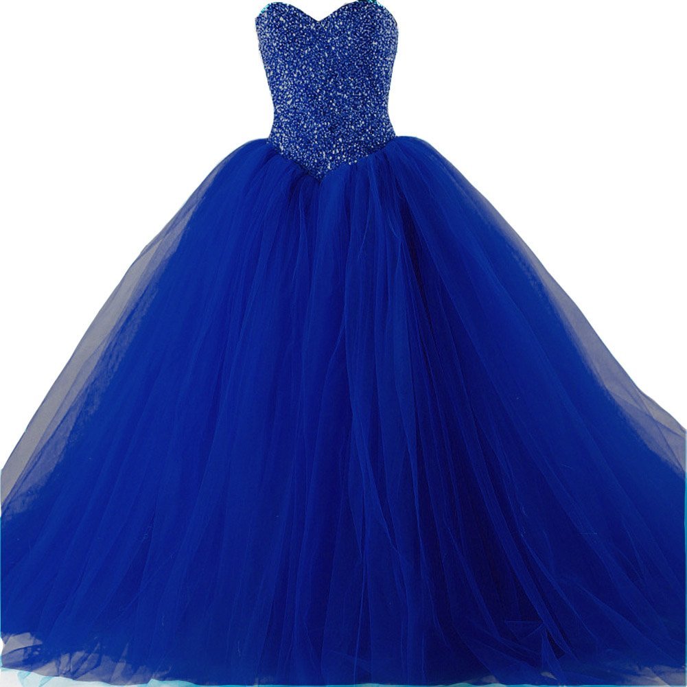 Kivary Formal Tulle Heavy Beaded Ball Gown Long Prom Dresses Quinceanera Royal B