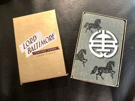 Vintage Lord Baltimore Playing Cards Linen Oriental Motif Box Lucky Horses Gray - $14.73