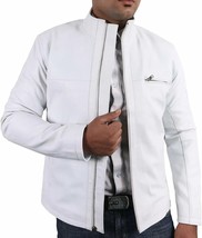 Chaqueta de cuero blanco puro hecha a mano para hombre Chaqueta de uso... - $2,139.83 MXN+