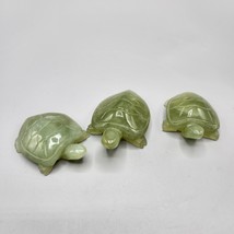 Carved Jade Turtle Figurine Lot of 3 Green Translucent SemiPrecious Ston... - $58.04