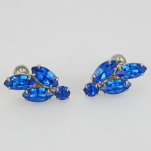 Vintage Blue Rhinestone Silver-tone Clip Earrings - $19.35