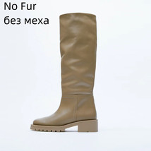 Fashion Women Knee High Boots Full Cow Leather Warm Flats Thick High Heels Motor - £119.70 GBP