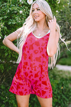 Rose Red Leopard Pocketed V Neck Sleeveless Romper - $16.54