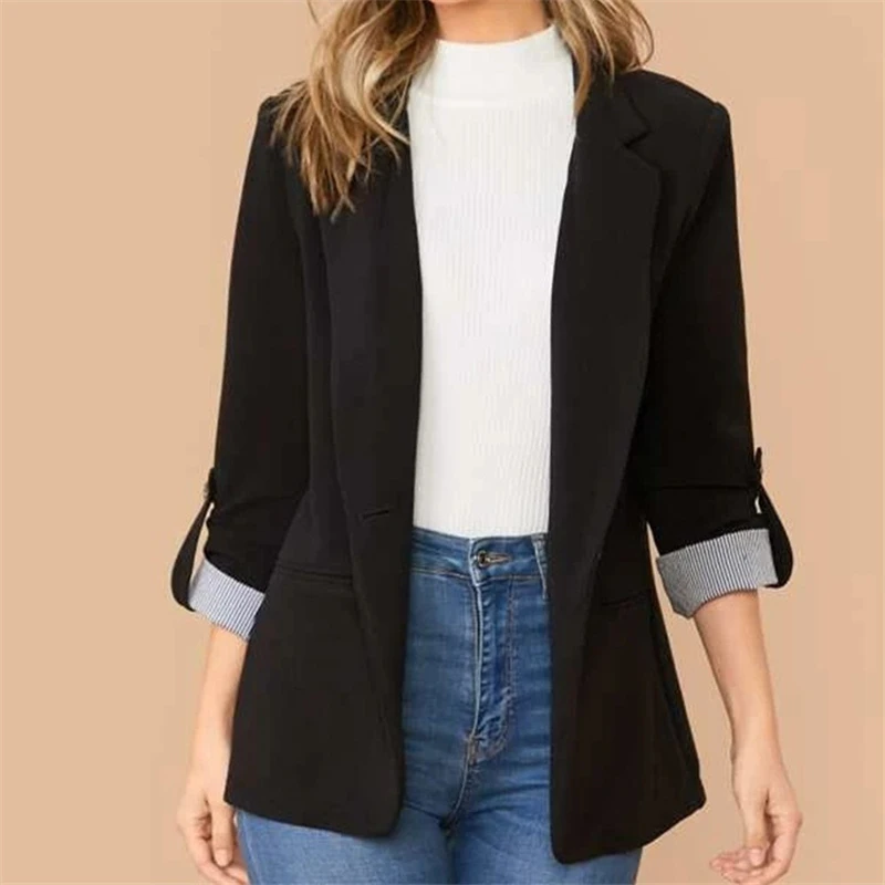  Spring Autumn Elegant Notched Collar Long Sleeve Solid Slim Suit Jacket Women C - £120.60 GBP