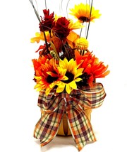 Fall Floral Arrangement Artificial Flowers Autumn Sunflowers Basket Base - £38.88 GBP