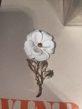 Avon Signed White Enamel on Gold Tone Stem Pin Brooch 2.75&quot; Long Used no... - £3.95 GBP