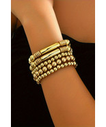 Gold Layered Plated Alloy Beaded Elastic Bracelet Set - $6.99 CAD