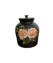 Vintage Stoneware Ransburg(?) POTTERY Hand Painted Brown Floral Cookie Jar  - £33.46 GBP