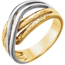 Authenticity Guarantee 
14k Yellow and White Gold Overlap Hammered Ring Size 7 - £784.81 GBP