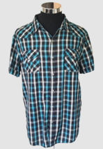 Straight Faded Button Front Shirt Men&#39;s XL Multicolor Checks Pearl Snap ... - $18.81