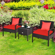 3 Piece PE Rattan Wicker Sofa Set with Washable and Removable Cushion for Patio- - £155.45 GBP