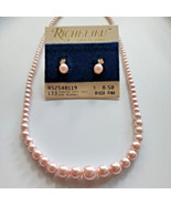 Vintage Pale Pink Faux Pearl Graduated Bead Necklace 14&quot; &amp; Pierced Earri... - £19.65 GBP