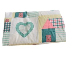 Vintage Heart House Block Quilting Material sewing Green Red Tablecloth ... - £19.31 GBP