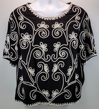 L) Carole Little Woman Lace Embroidered Black Shirt 1X - £15.56 GBP