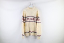 Vtg 70s Streetwear Womens XL Nordic Fair Isle Cable Knit Mock Neck Sweater USA - £78.25 GBP