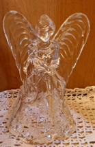 Vintage Heavy Clear Crystal Angel Playing Harp 7.5&quot; H 5.5&quot; W Candle Holder - £5.64 GBP