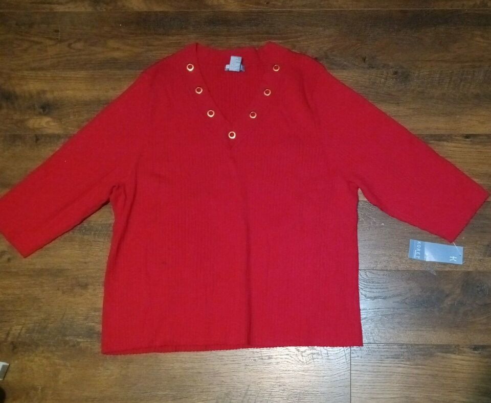 NWT Koret 2X 20-22w Pullover Sweater V-Neckline 3/4 Sleeves Red Scarlet ... - $3.49