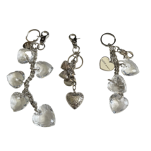Kathy Van Zeeland Silver Tone Bling Bag Charms Clear Hearts Keychain Fob... - $16.78