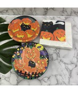 Hallmark Vintage Y2k Halloween Paper Plates Napkins Black Cat Pumpkin Se... - $457.39 MXN