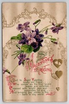 St Valentines Day Poem John Winsch Purple Flowers Golden Hearts Postcard X24 - £7.93 GBP